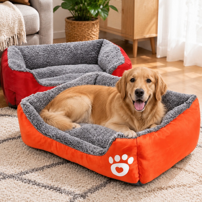 Interactive Squeaky Plush Dog Toy - سرير وسادة ناعمة من القطيفة للقطط